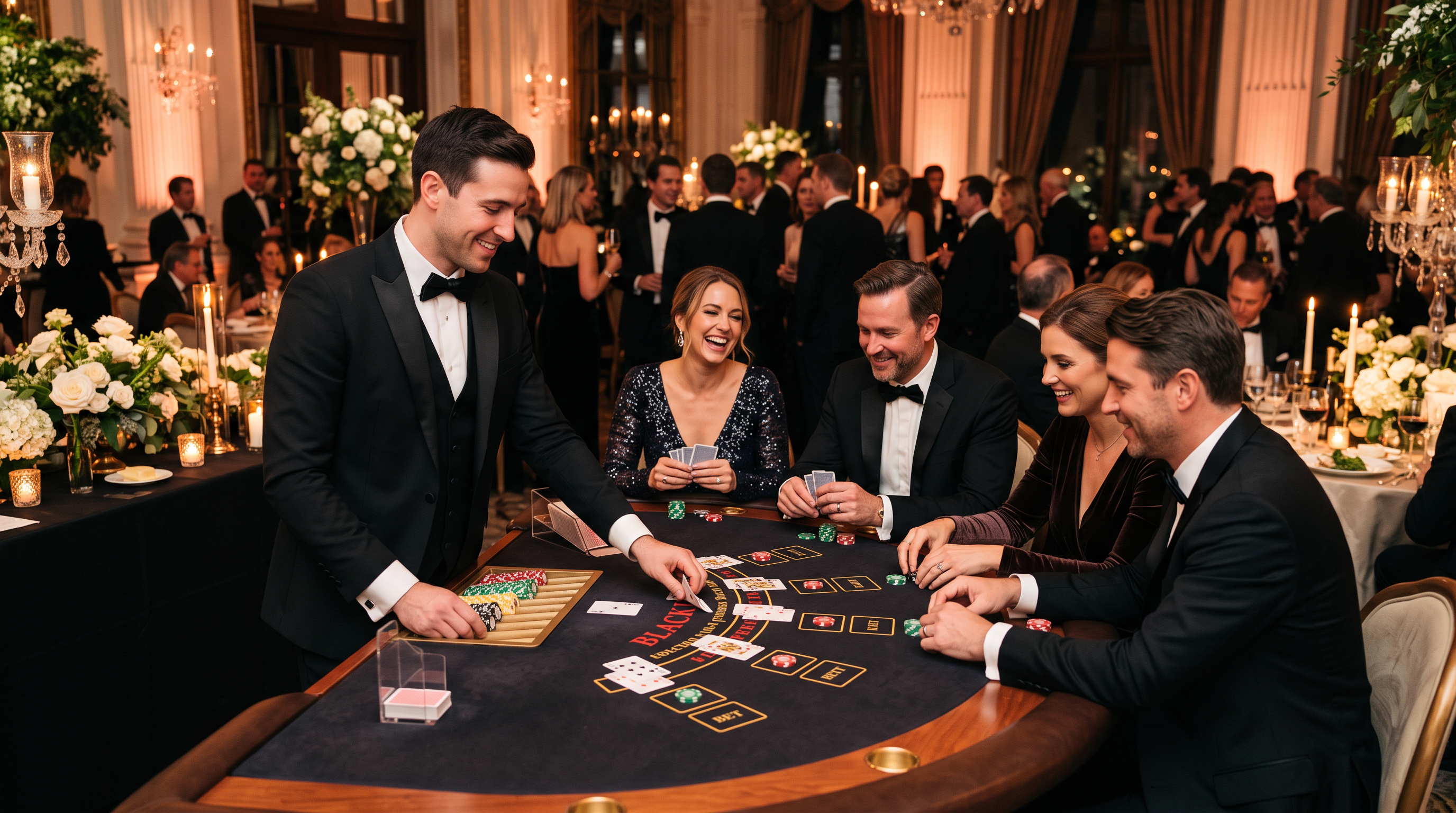 Juego de naipes recreativo 21 puntos en evento corporativo premium Argentina